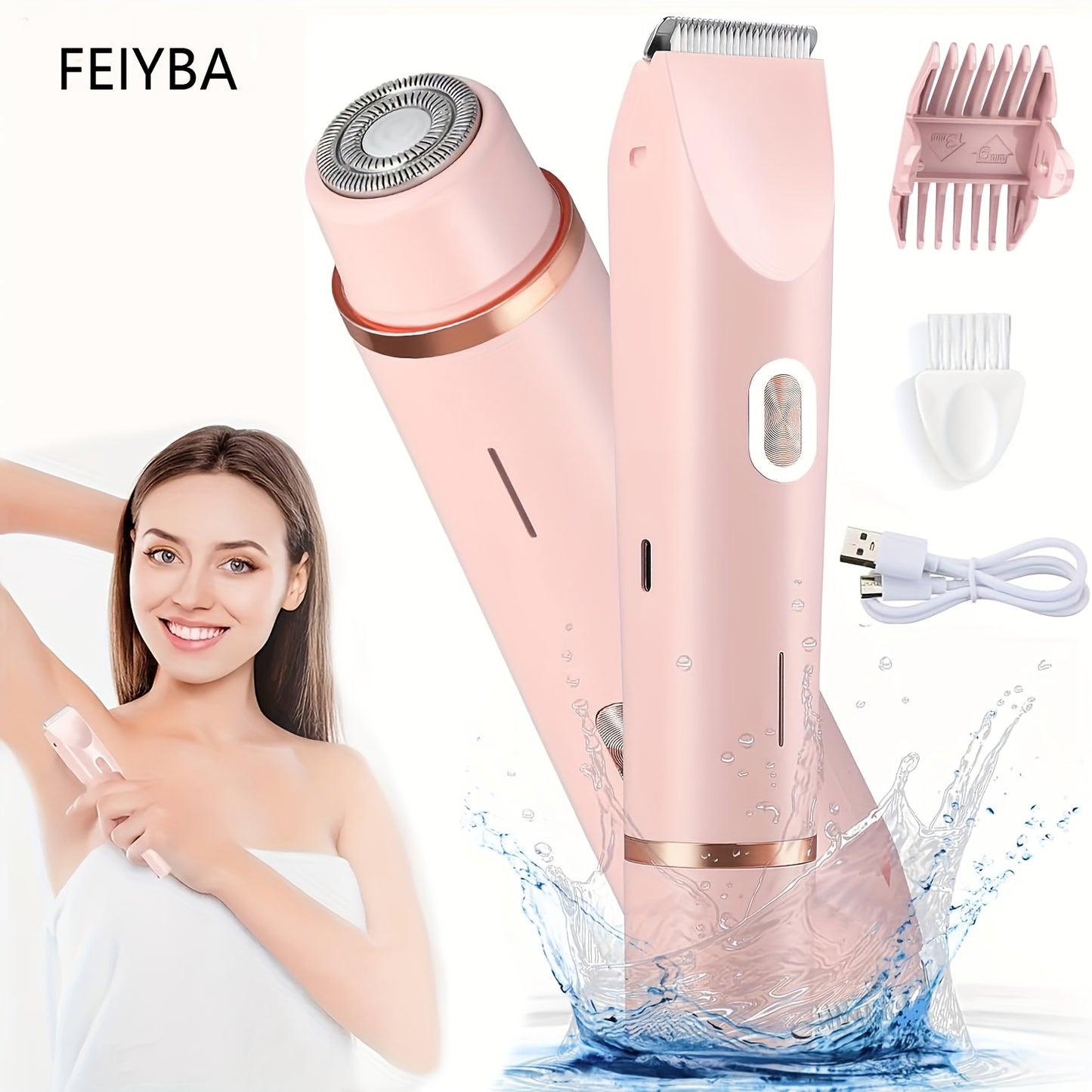 Damski 2w1 Elektryczny Depilator – Bezprzewodowy Trymer do Bikini, Pach i Nóg z Możliwością Użycia na Sucho i Mokro